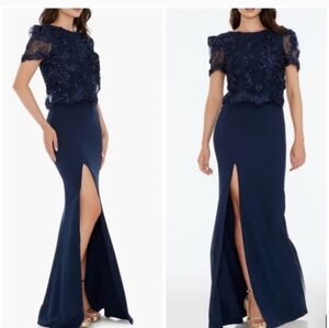 NWT DRESS THE POPULATION Ramona Embellished Side Slit Gown Navy Blue Dress XL